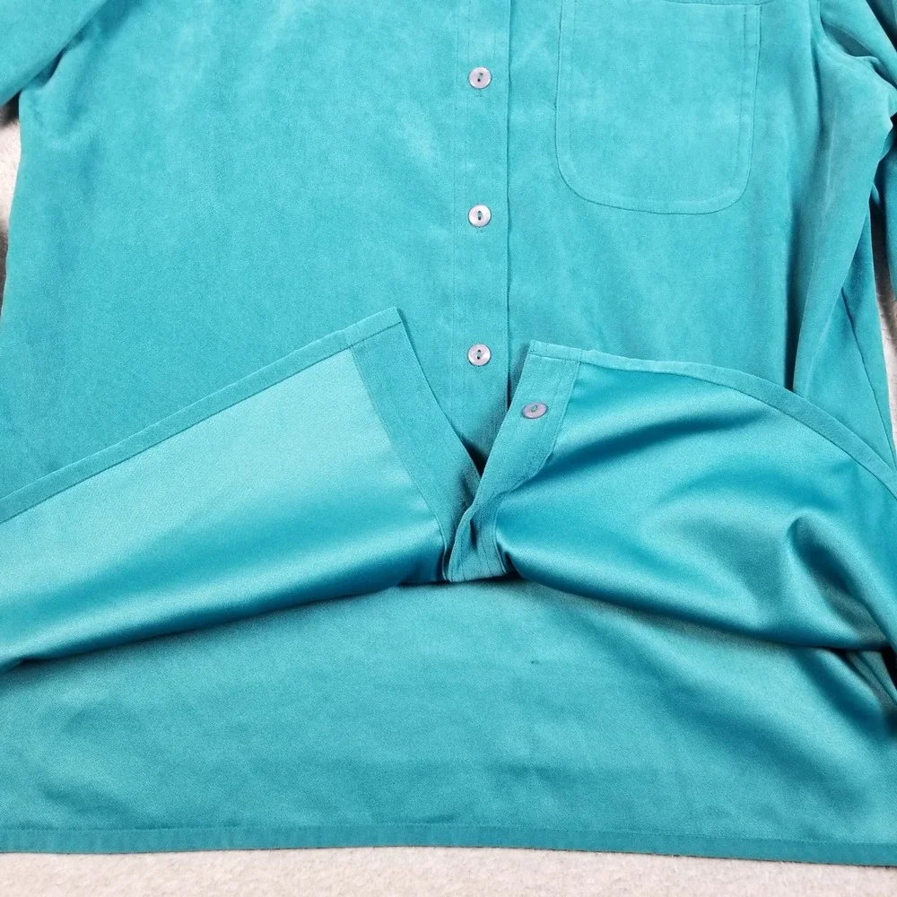 Allison Daley Button Up Shirt Women 12 Green Faux Suede Long Sleeve Collared Top